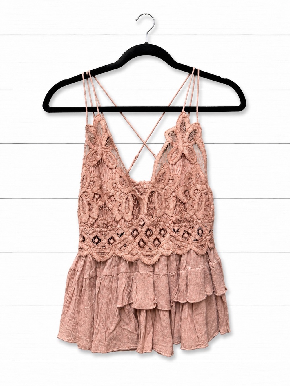 Free People Blush Lace Crochet Tiered Camisole
